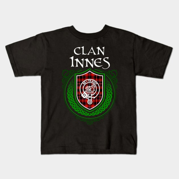 Clan Innes Surname Scottish Clan Tartan Crest Badge Kids T-Shirt by Celtic Folk